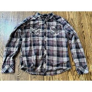 BKE Buckle‎ Black No 48 Standard Fit Shirt Mens Large Plaid Snap Up Rockabilly